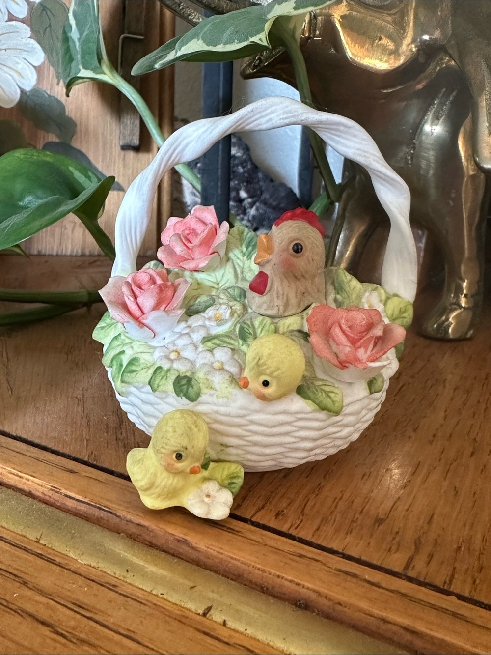 Vintage Josef Original Basket of Love Hen and Chicks Figurine Bone China Easter